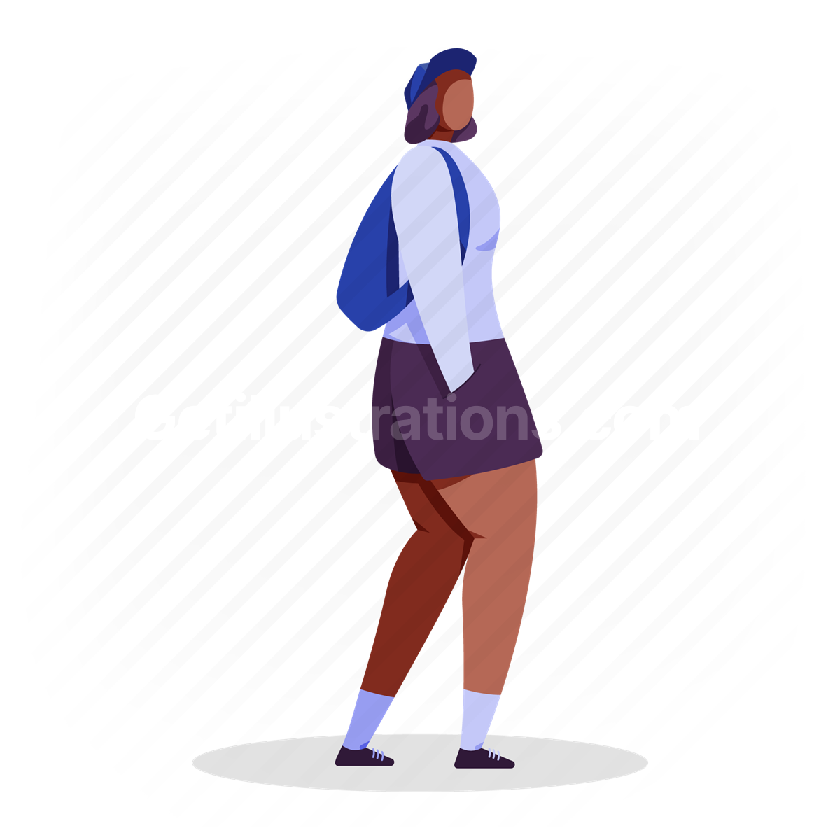 woman, cap, backpack